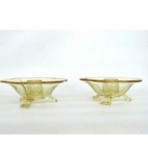 Vintage Fostoria Fairfax Topez yellow glass candlestick holder. Mid century